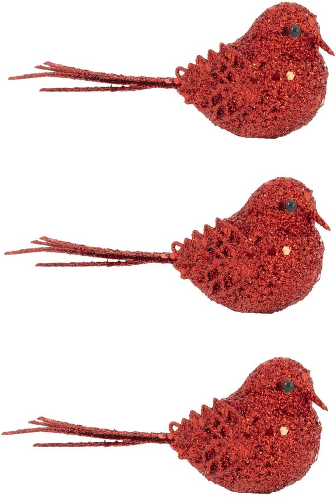 Kerstboomversiering Vogel - 8x - 12 cm - rood glitter - op clip - ornament - ster