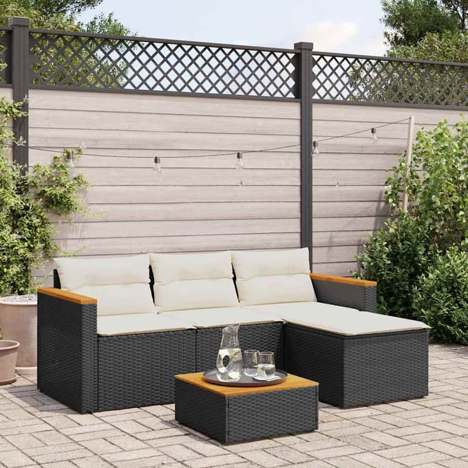 vidaXL - 3-delige - Loungeset - met - kussens - poly - rattan - zwart