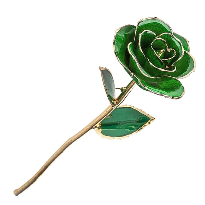 Forever Green Roos 24K Echte Kunstbloem met Blad en Basis Ambachtelijke Decoraties pink