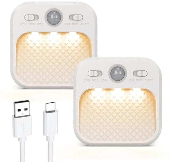 Bewegingssensorlamp met 3 Kleurtemperaturen - Oplaadbare LED Nachtlampjes voor Trap en Badkamer - 2 Stuks