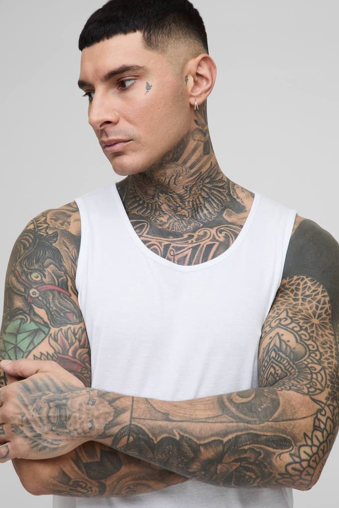 Tall Regular Fit Essential Ribbed Vest | White | Size 2XL
