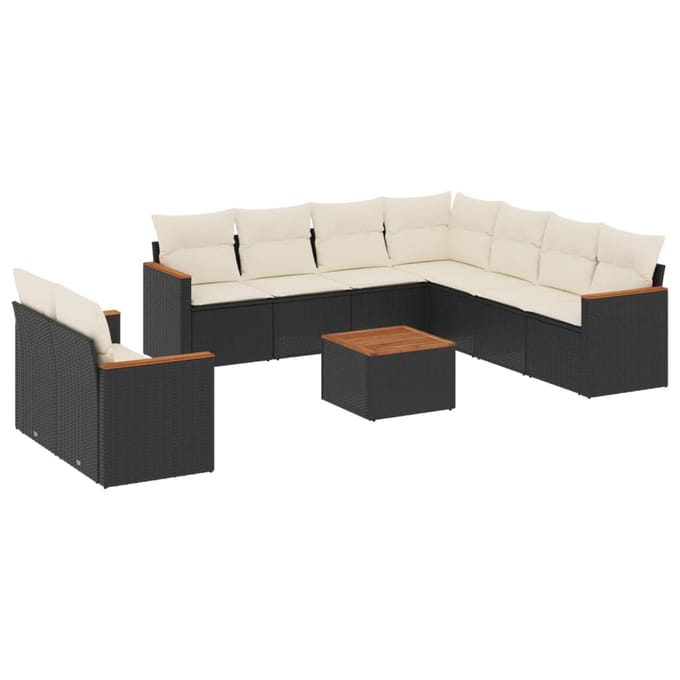 vidaXL - 10-delige - Loungeset - met - kussens - poly - rattan - zwart