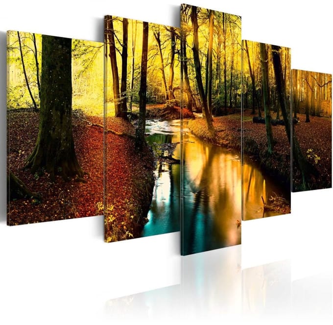 Schilderij - Herfst stilte , bos , 5 luik