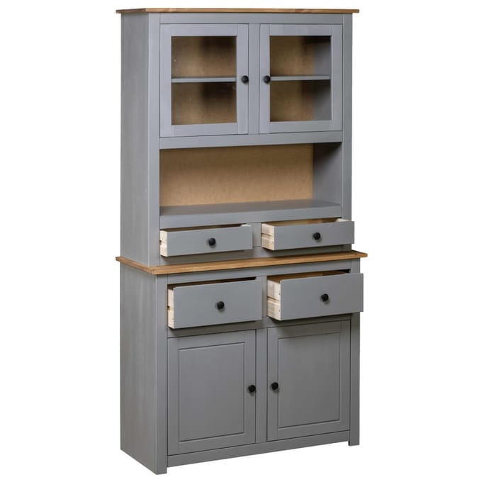 vidaXL - Hoge - kast - Panama - Range - 93x40,5x180 - cm - massief - grenenhout - grijs