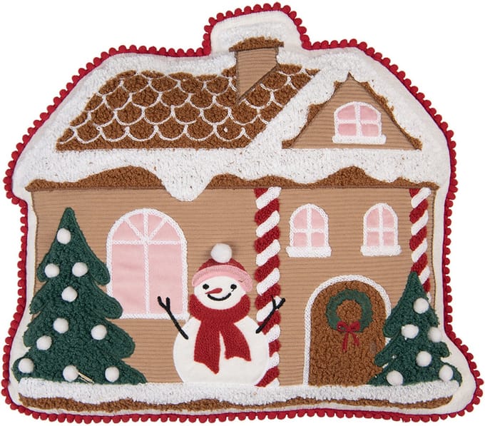 Clayre & Eef Sierkussen Gingerbread house 40x36x4 cm Bruin Polyester Huizen