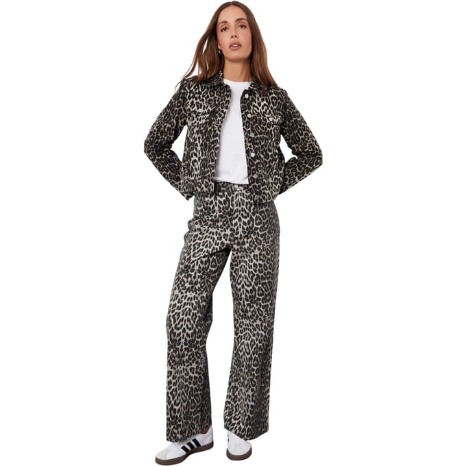 Threadbare Soleil-denimjeans met wijde pijpen voor dames (Grijze luipaardafdruk)