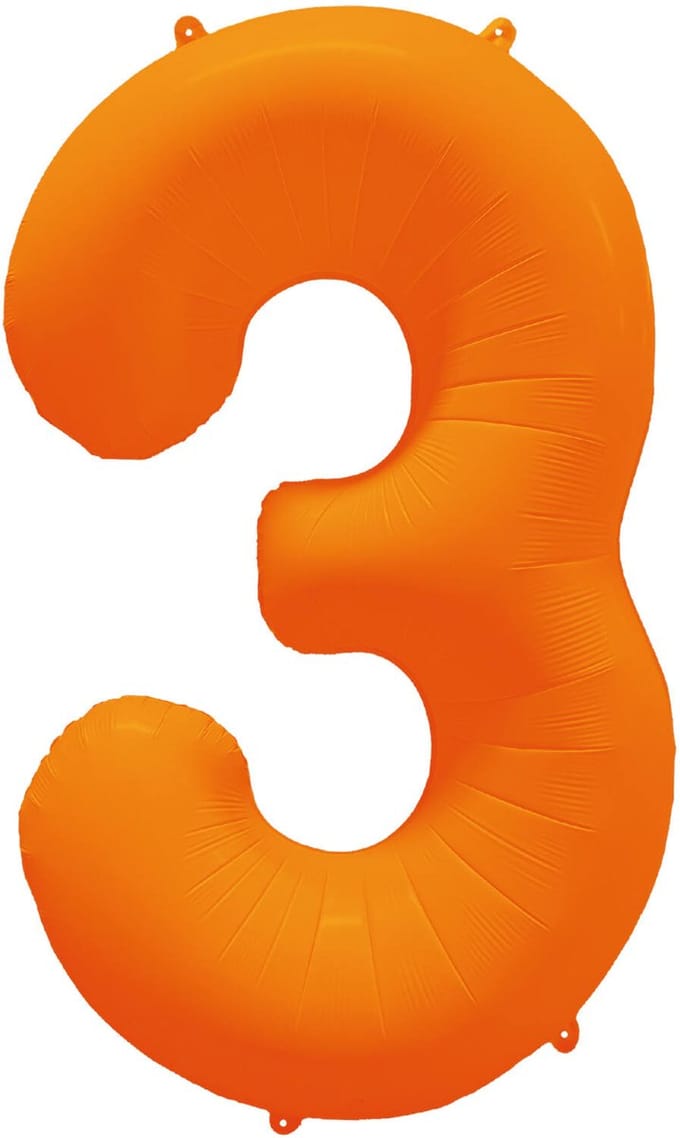 Riethmüller - Folieballon cijfer 3 - neon oranje - 86 cm