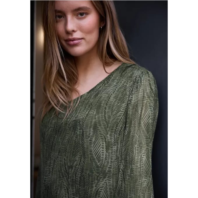 Blouse met lange mouwen en V-hals in chiffon