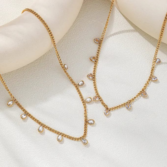 JewelGalerie - Ketting-Druppels Diamantje-Goud
