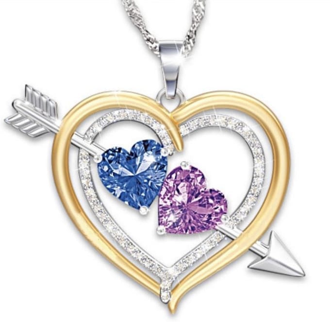 Bijoux by Ive - Ketting met hanger - Hart met blauw en roze steen