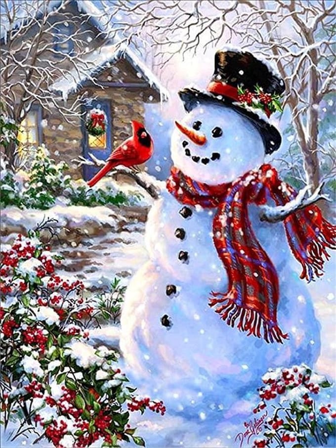 Diamond painting de luxe 40x50cm - kerstmis - sneeuwpop - ronde steentjes