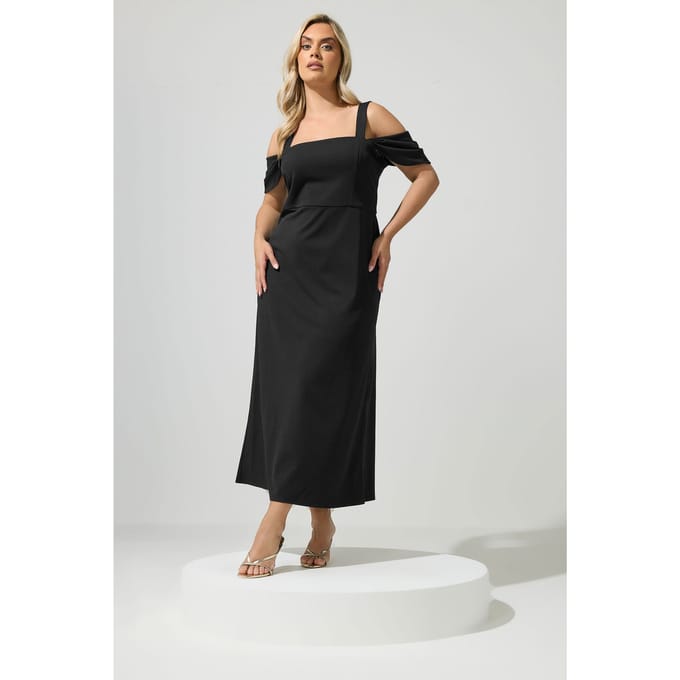 Yours London Zwarte Maxijurk Met Open Schouders Size 38
