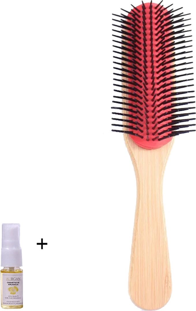 Aurgan Bamboo 9 Row Styling Kam - cherry - inclusief 10ml arganolie