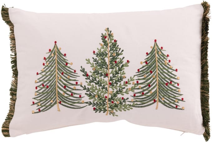 J-Line kussen Kerstbomen - katoen - wit/donkergroen