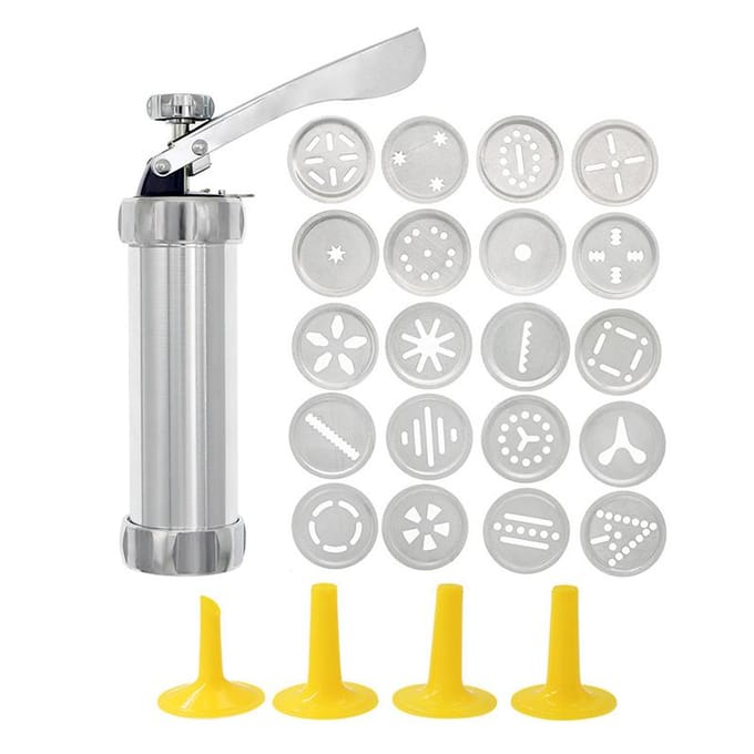 Koekjesperspistool en Icing Set Kerst Spritz Legering Churro Maker Met 4 Spuitmondjes 20 Schijven Koekjesvorm Tool