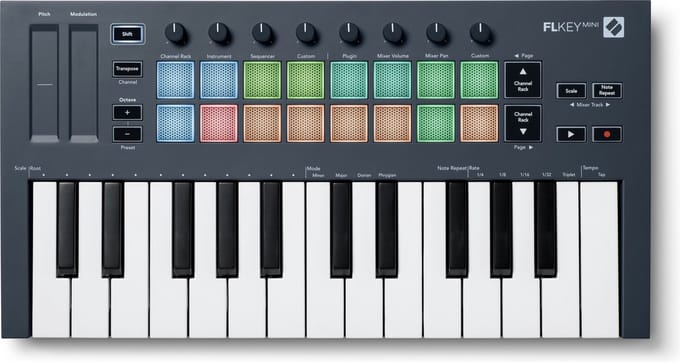 Novation Launchkey Mini 25 MK4 - MIDI Keyboard Controller - 2 Octaven Mini-Toetsen - 16 FSR Drumpad - 8 Encoders - OLED Display - USB-C - DAW Integratie