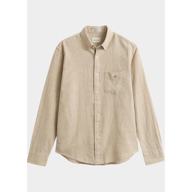 Gant Overhemd Cotton Linen Beige - Maat M - Heren - Overhemden Casual