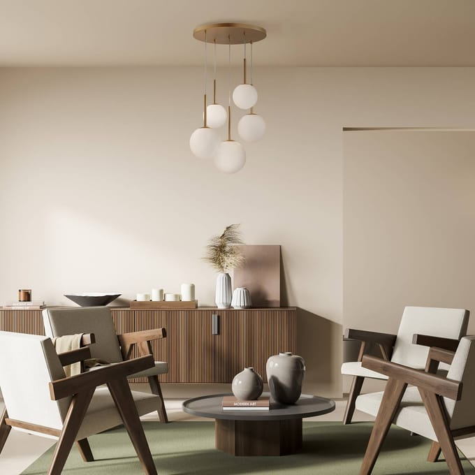 Hanglamp Maytoni Basic vorm, goud, Ø 58 cm 5-lamps, glas