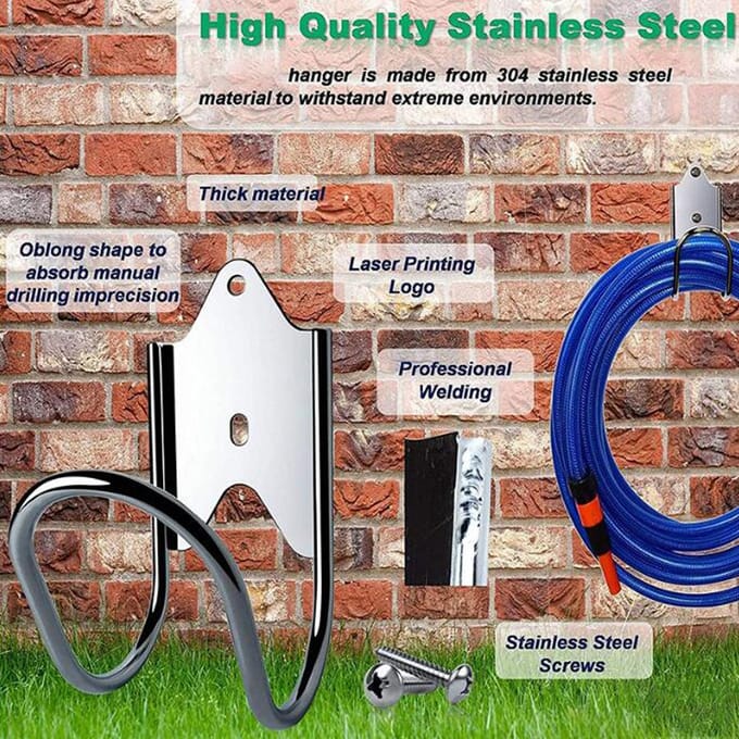 Tuinslanghouder Heavy Duty Wandmontage Water Slang Hanger voor Tuin Erf Garage Opslag zwart