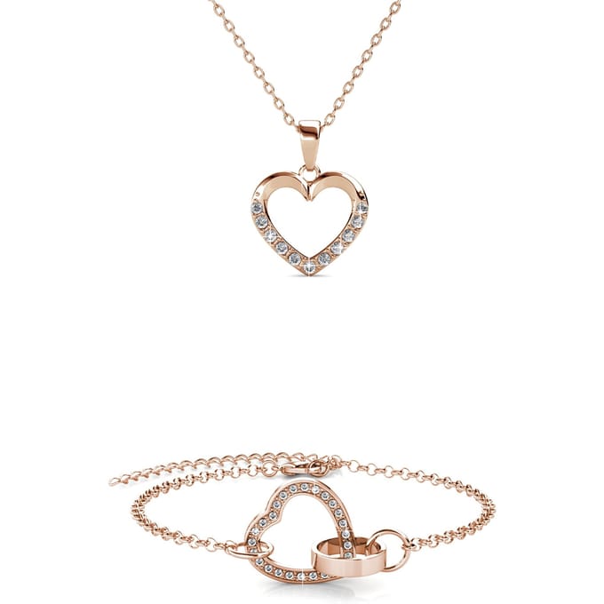 Locked Heart Necklace Sets - Roségoud en kristal