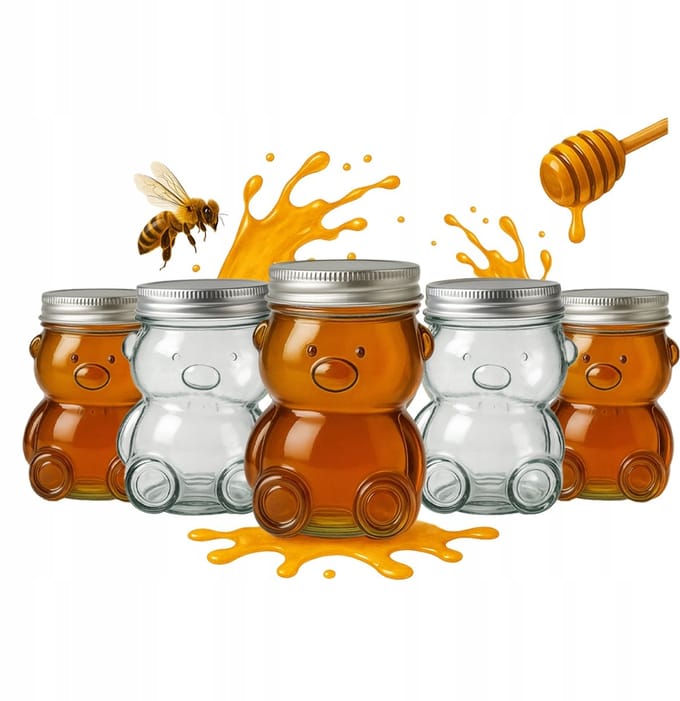 5x Glazen Pot Muis 300ml met Deksel voor Honing, Jam, Kruiden