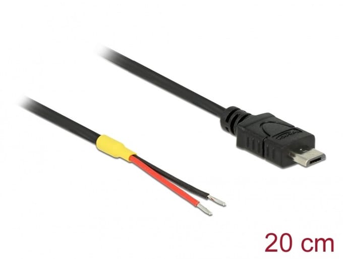 Delock Cable USB 2.0 Micro-B male > 2 x open wires power 20 cm Raspberry Pi