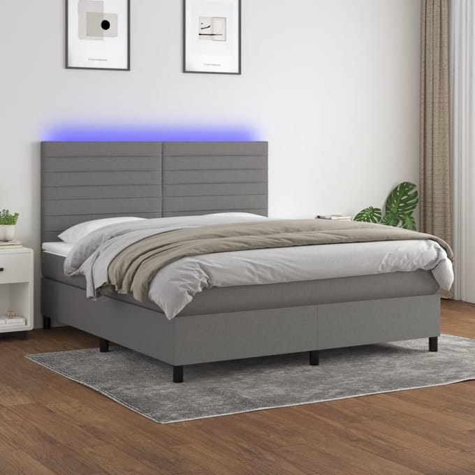 vidaXL - Boxspring - met - matras - en - LED - stof - donkergrijs - 180x200 - cm