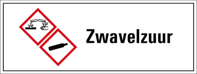 Zwavelzuur GHS tekststicker 200 x 75 mm