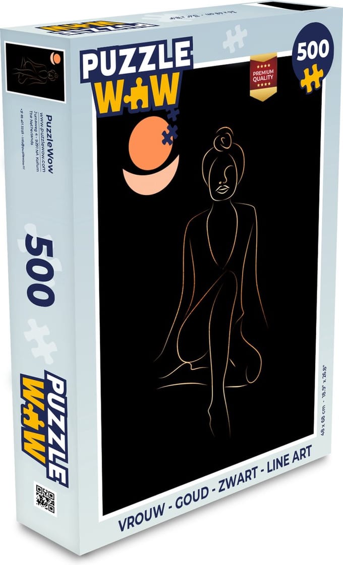 Puzzel Vrouw - Goud - Zwart - Line art - Legpuzzel - Puzzel 500 stukjes