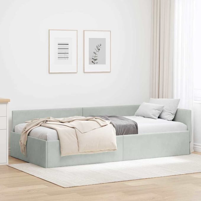vidaXL - Hoek - Bed - Frame - Lichtgrijs - 80 - x - 200 - cm - Fluweel