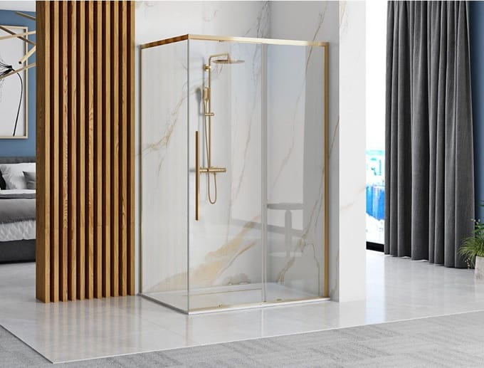Rea Solar Gold 90X90 - 195 cm - Douchecabine - Vierkant - Goud