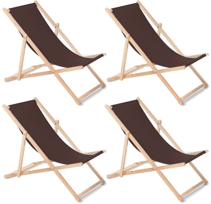 GreenBlue - Set van 4 stuks strandstoel - Houten ligstoel Beukenhout Drie verstelbare rugleuningposities - Bruin