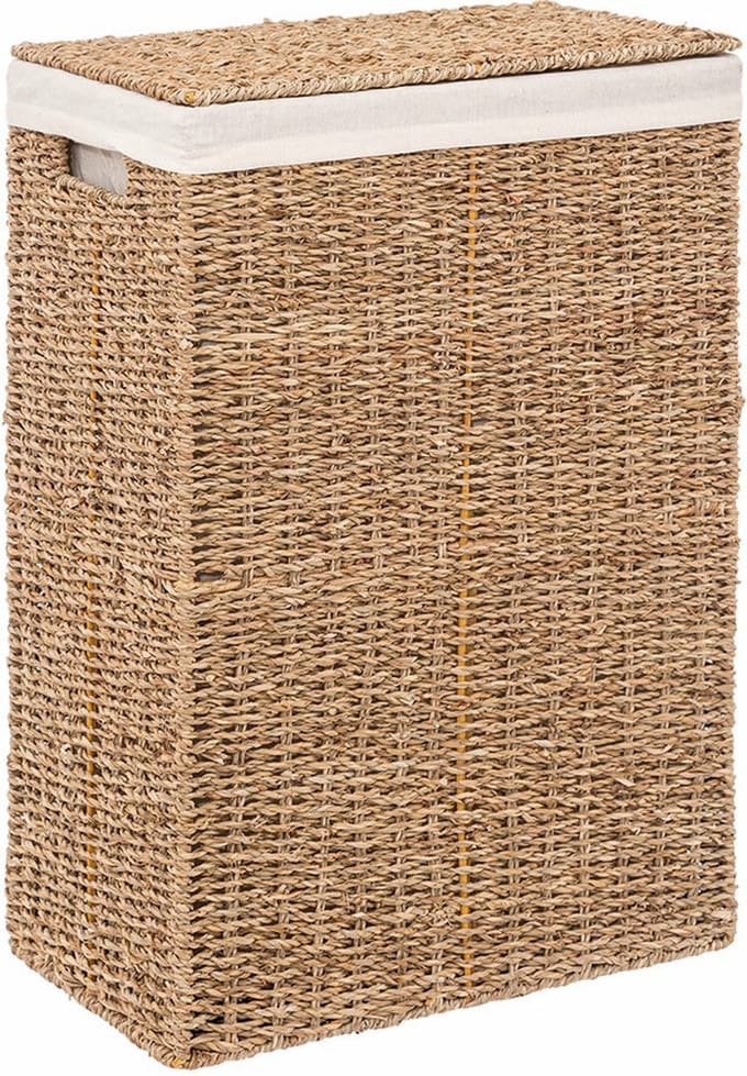 5Five Wasmand - riet - met deksel - rechthoekig - 38 x 23 x 55 cm - 40 liter