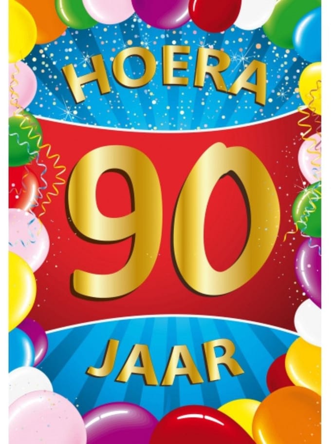 Bellatio Decorations Verjaardag deurposter - 90 jaar - multi - 59 x 84 cm - feestartikelen