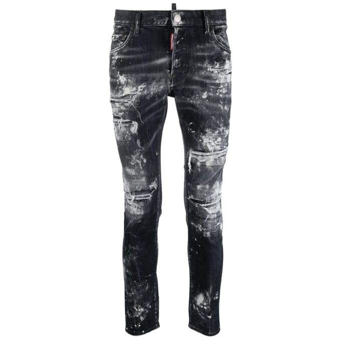 Dsquared2 Skater Jeans Met Destroyed Paint Effect, Zwarte Jeans