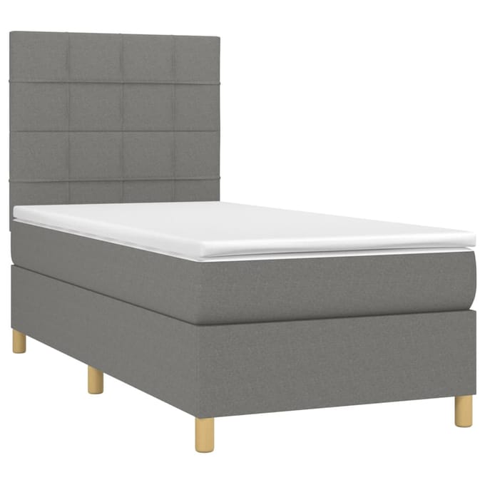 vidaXL - Boxspring - met - matras - en - LED - stof - donkergrijs - 100x200 - cm