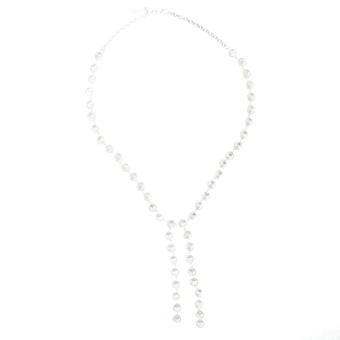 Behave Dames ketting zilver kleur met multi kleur stenen en hangers 44 cm