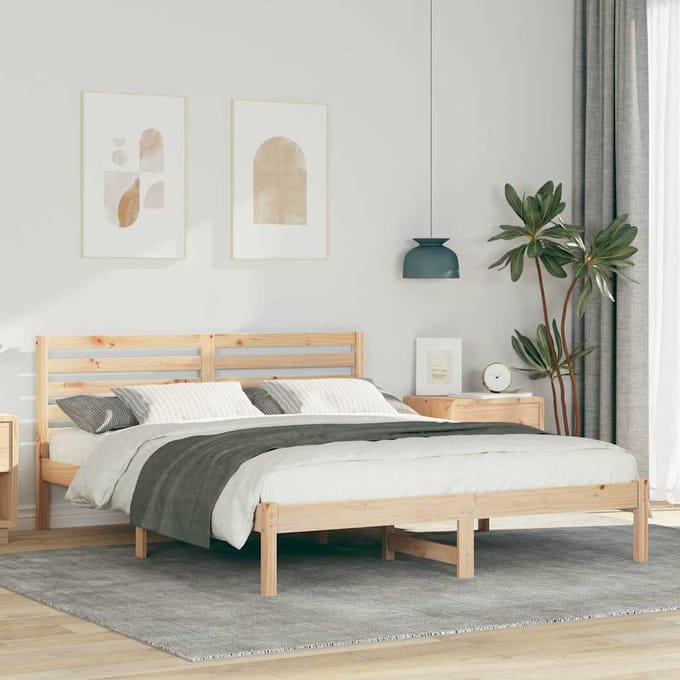 vidaXL - Bedframe - met - hoofdeinde - Bruin - 140 - x - 200 - cm - Massief - grenenhout