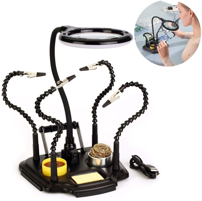 ZD-11M-3 derde hand met printplaat houder en LED vergrootlamp 5 dioptrie USB C - 4 Armen