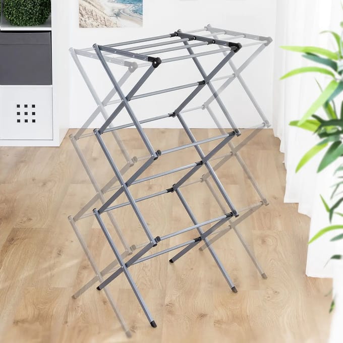 InnovaGoods - Inklapbare en uitschuifbare kledingdroger | 3 niveaus | 11 stangen | Metaal, Standaard, IJzer