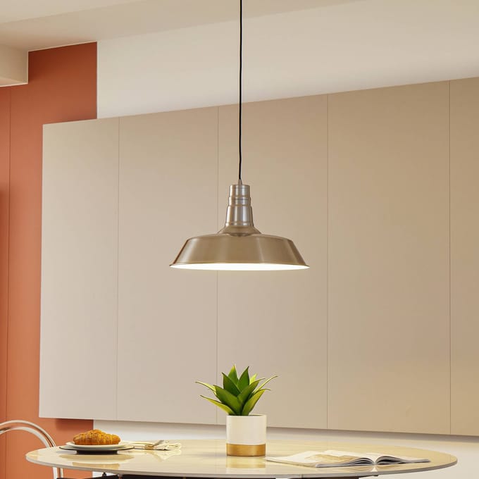 Lindby - hanglamp - 1licht - Metaal - H: 10.5 cm - E27 - nikkel, wit