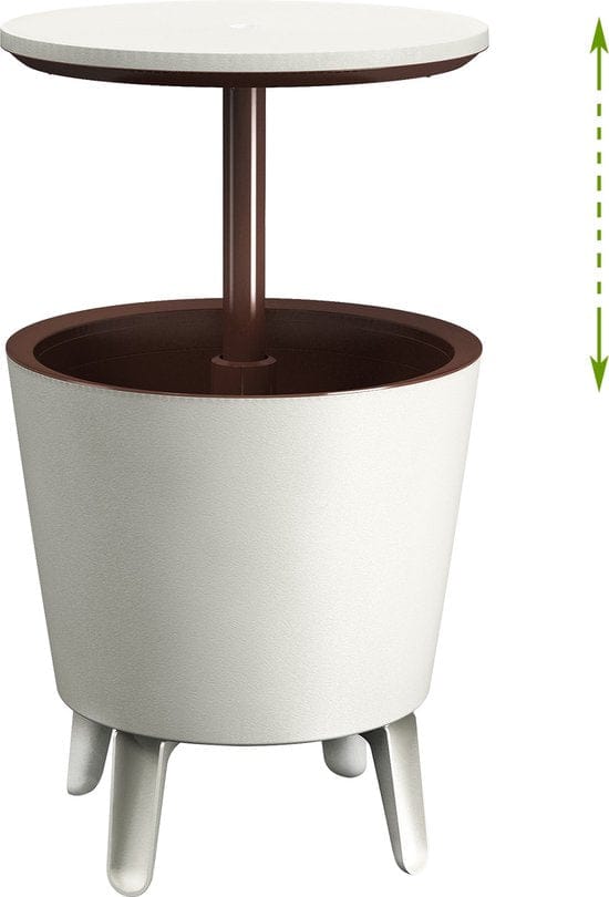 Keter bijzettafel drinkkoeler coolbar cocktailtafel 50x57-85cm 30L wit-bruin