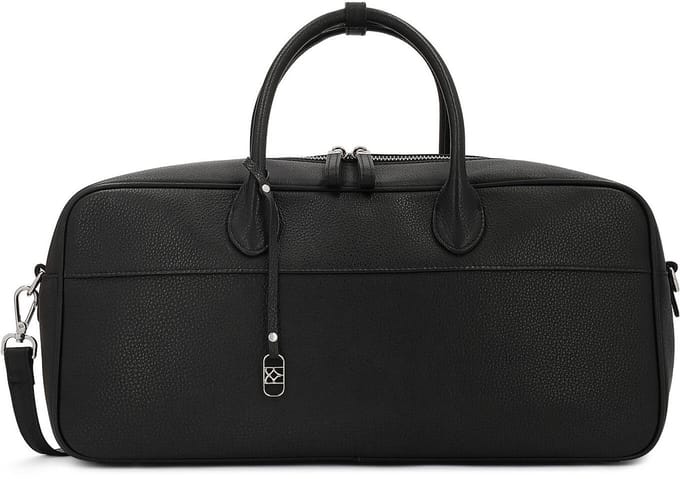 Oblong leather handbag with pendant