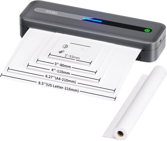 ONEIRO PRO O40F Draagbare Bluetooth printer Grijs - A4 - Thermal printer - all in one - draagbaar - compact - kantoor - school - printen - draadloos - bluetooth