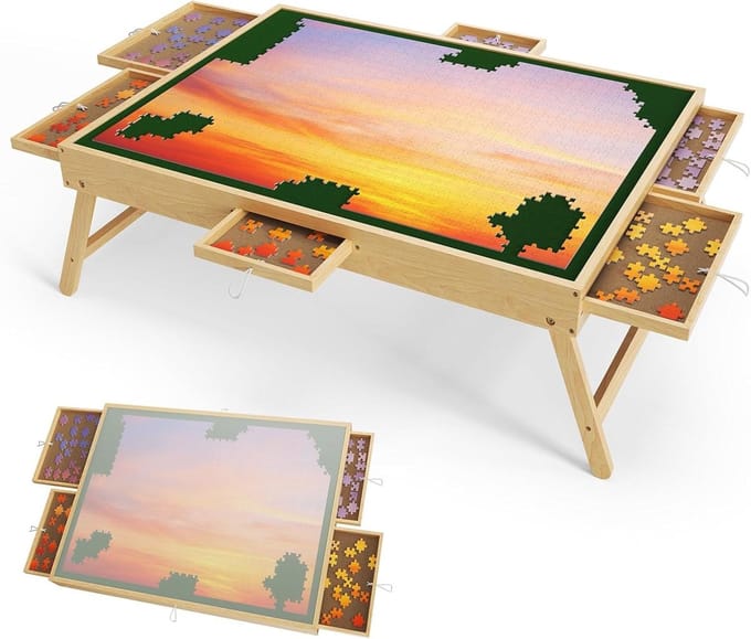 Puzzeltafel, 1000 stukjes, puzzeltafel, 76,5 x 57 cm x 32 cm, met 6 laden (1500 stuks)