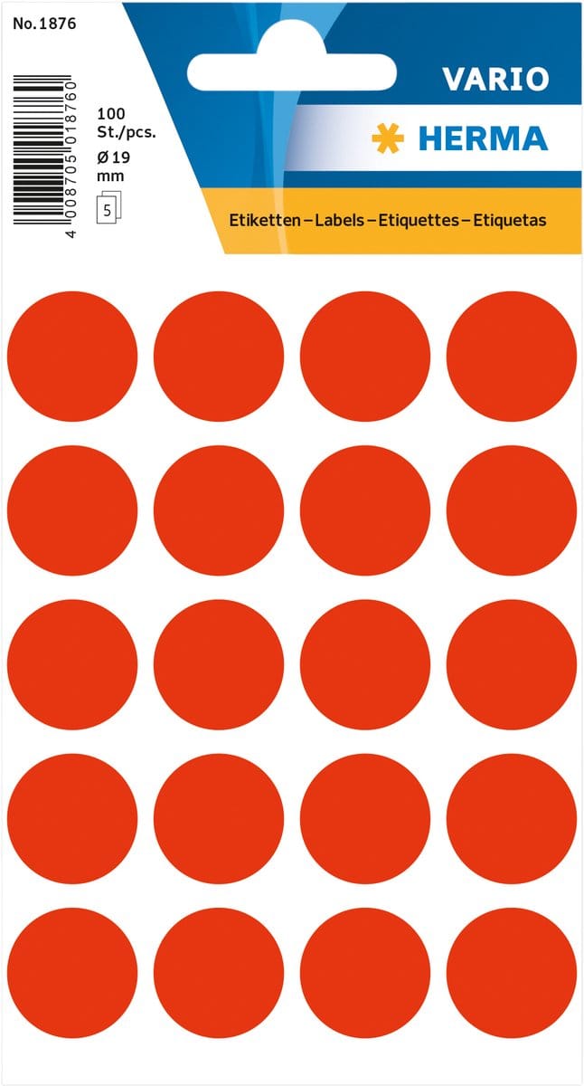Herma 1876 Etiket Rond 19mm Fluor-Rood