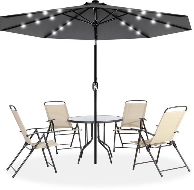 ACXIN handmatige parasol - 350 cm - donkergrijs - niet‑kantelbaar - met LED‑verlichting