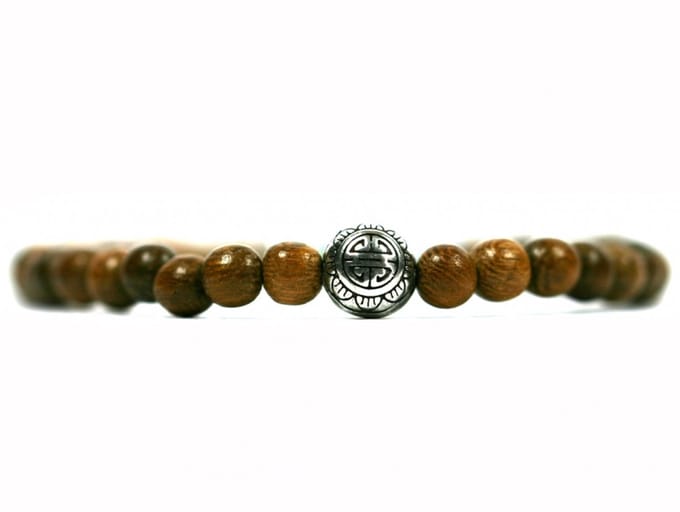 IbizaMen - robles hout 6mm - 925 Zilver 8mm turkoois - 19cm