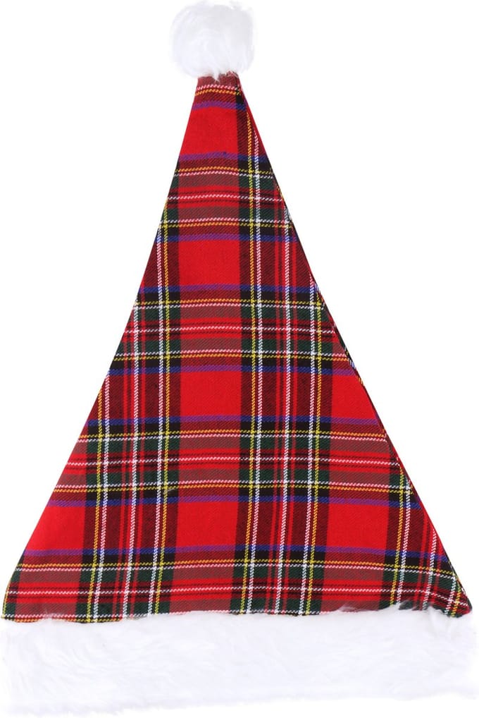 Henbrandt kerstmuts - rood geruit - 30 x 40 cm - polyester - voor volwassenen