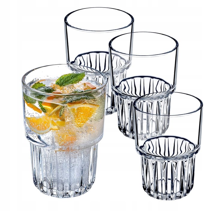 KADAX 4x glazen voor koude dranken 320ml waterdrankenset geribbelde glazen